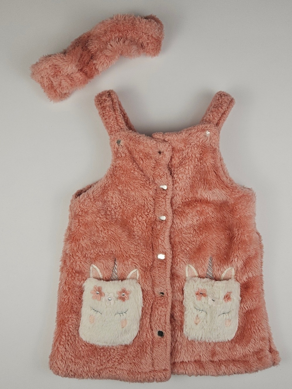 Little Lass Pink Plush Unicorn Spa Lounge Vest & Headband Set Size 4T